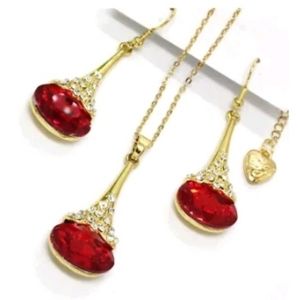 Betsey Johnson Ruby Red Crystal Necklace and Earrings